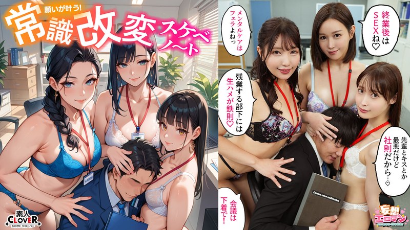 【常識改変でヤリたい放題！？】 1高圧上司は早朝フェラ抜き＆残業中出しするの常識！？ 2生意気後輩は羞恥営業するのが常識！？お仕置きSEX！！ 3高慢同期は席にディルド設置しイったらSEXするのが常識！？【妄想エロマン♯天然美月＆美丘さとみ＆芦名ほのか】